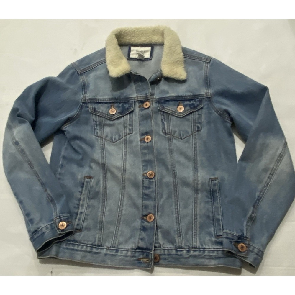 Forever 21 Denim Jacket. Sherpa Collar Button Up. Small